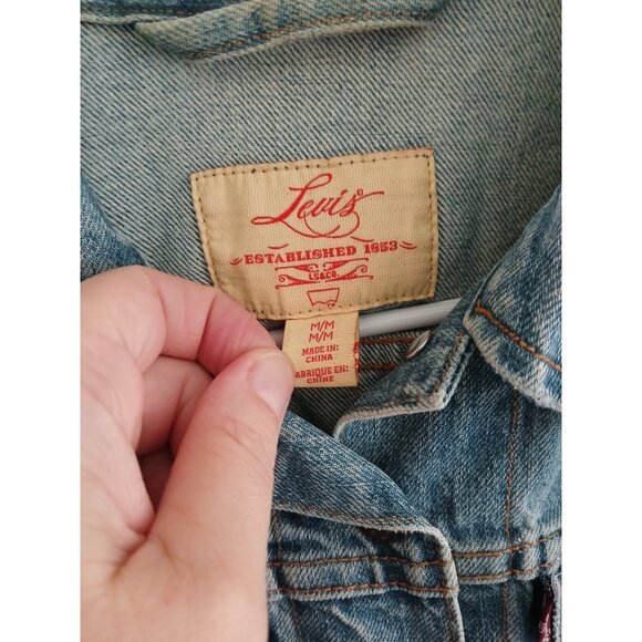 Levis Womens M Jean Jacket Custom Rhinestone Fringe Retro Western Festival Boho - Picture 5 of 8